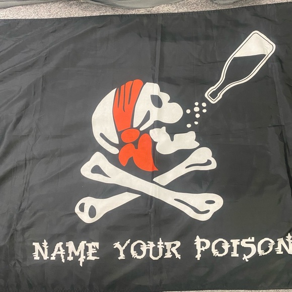 Jolly Roger Pirate NAME YOUR POISON Premium Super Poly 3'x5' Flag Banner - Picture 2 of 10